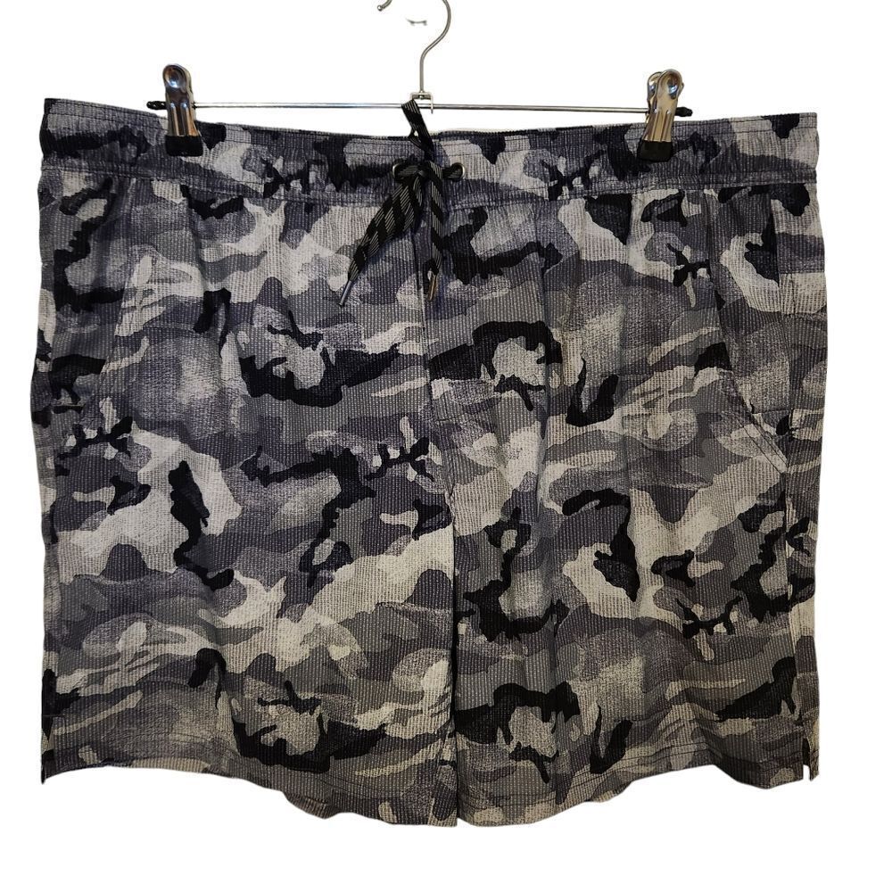 George Mens Gray Camo Lined Swim Trunks Elastic Drawstring Waist Pockets Size XL